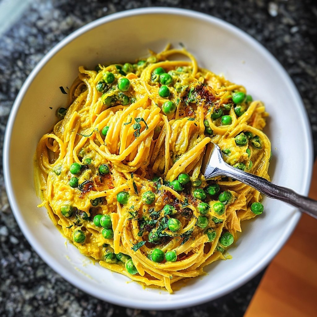 Curried Salmon Pasta with Peas