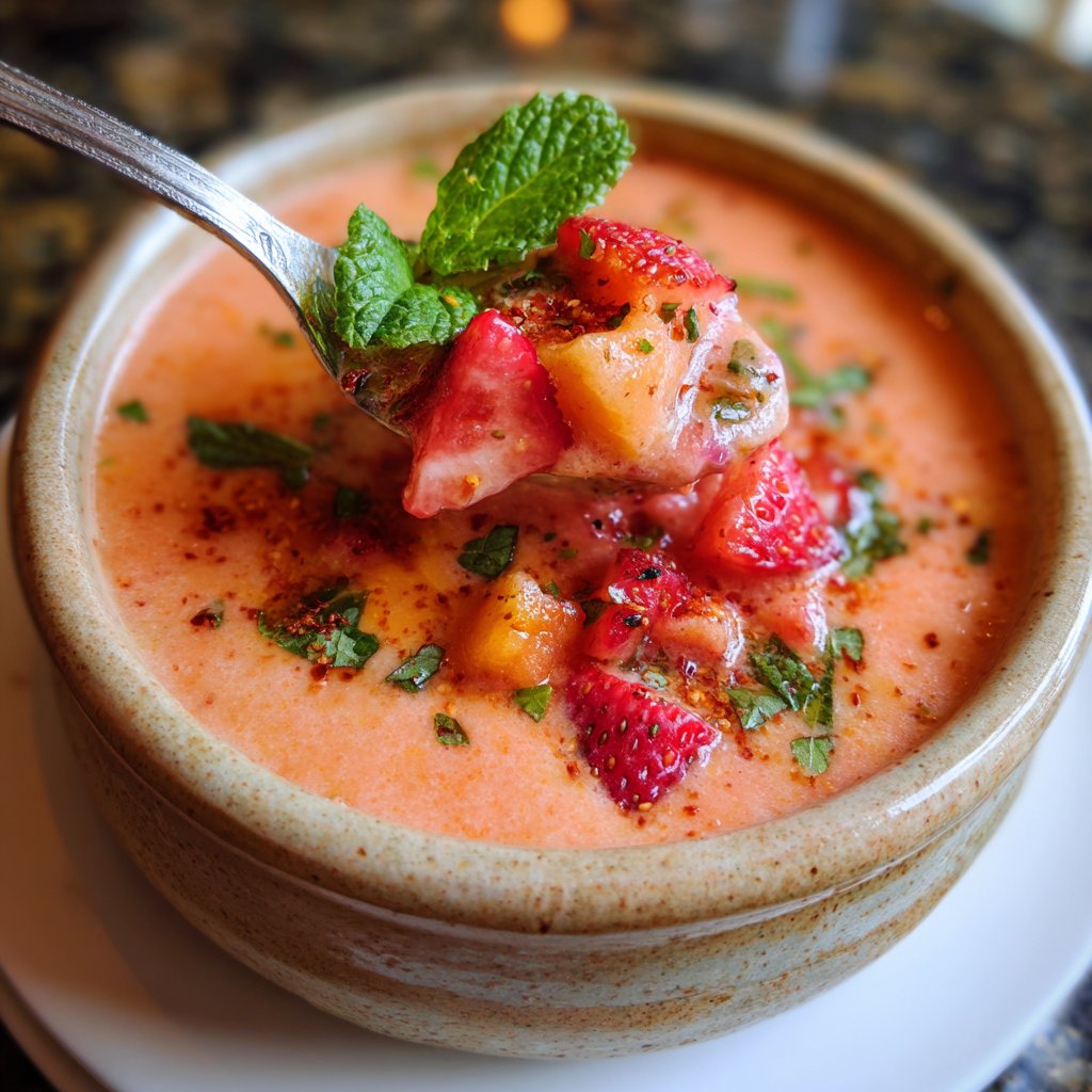 Chilled Strawberry Cantaloupe Soup